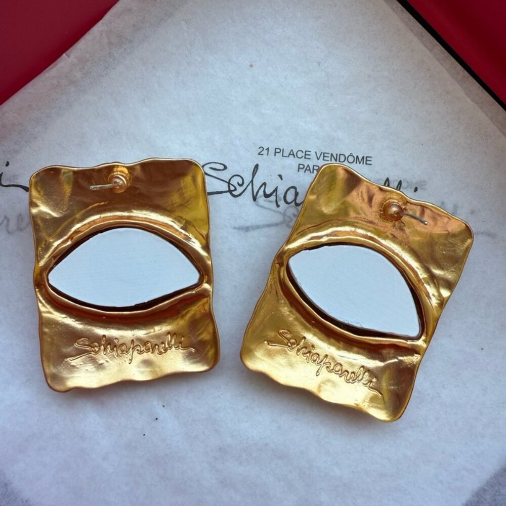 Schiaparelli Gold and Blue Eye Earrings - Picture 2 of 5